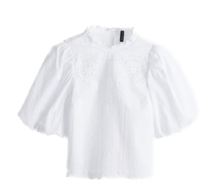 H&M Puff-sleeved Blouse with Eyelet Embroidery
